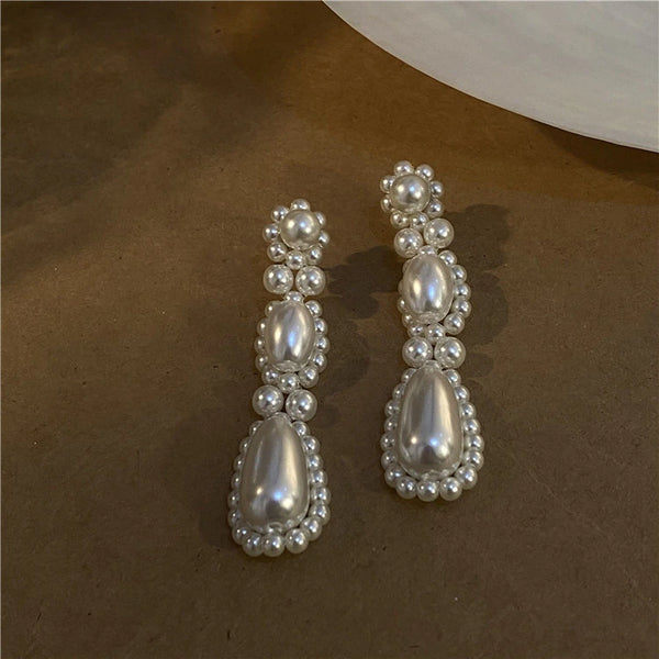 Pearl Drop Deco Long Earrings
