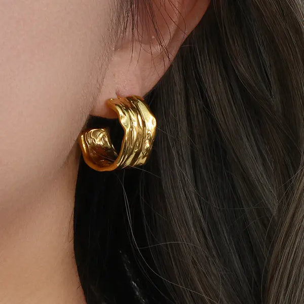 Wide Band 18K Gold Hoop Earrings