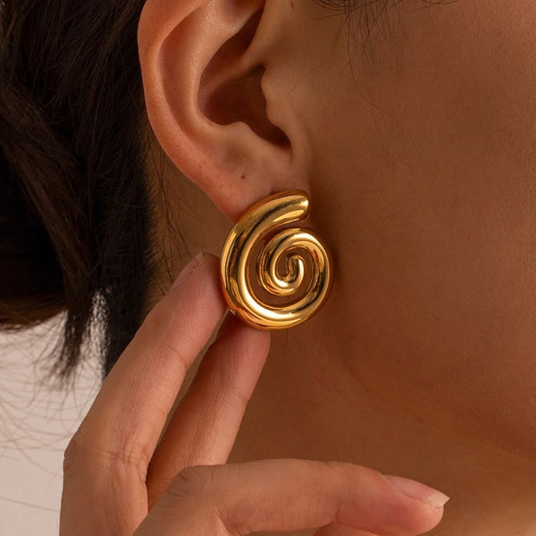 Gold Plated 18K Spiral Stud Earrings