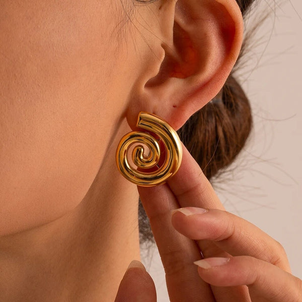 Gold Plated 18K Spiral Stud Earrings