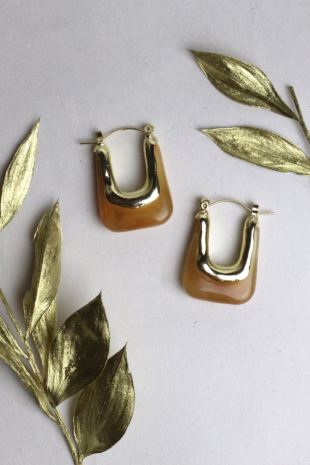 Amber Resin Gold Earrings