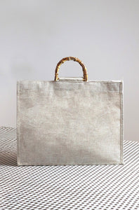 Bamboo Handle Natural Jute Large Bag