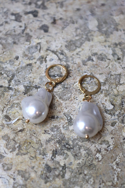 Baroque Pearl Drop Gold Earrings