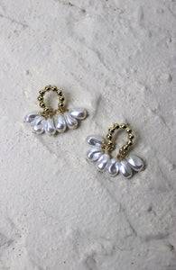 Gold Crescent Pearl Drop Earrings