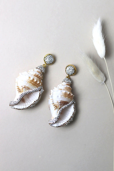 Diamanté Conch Shell Earrings