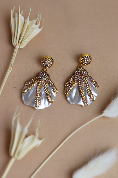 Diamanté Pearl Oyster Shell Earrings - Sun and Day Shop