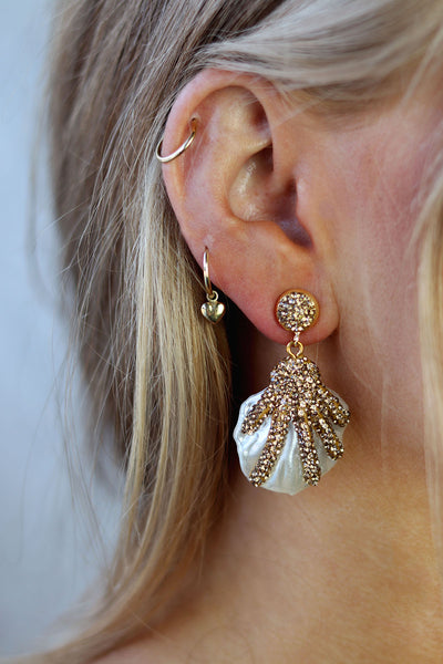 Diamanté Pearl Oyster Shell Earrings - Sun and Day Shop