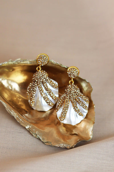 Diamanté Pearl Oyster Shell Earrings - Sun and Day Shop