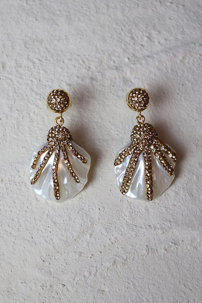 Diamanté Pearl Oyster Shell Earrings