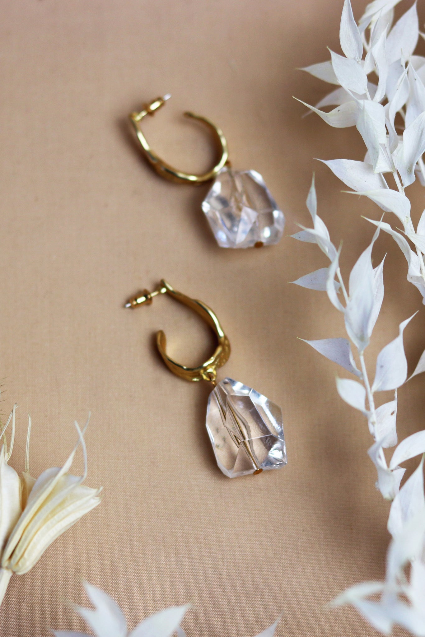Glass Tear Drop Gold Earrings - Sun and Day Shop