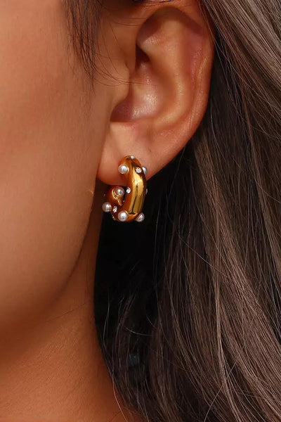 Gold Chunky Diamante & Pearl Hoops
