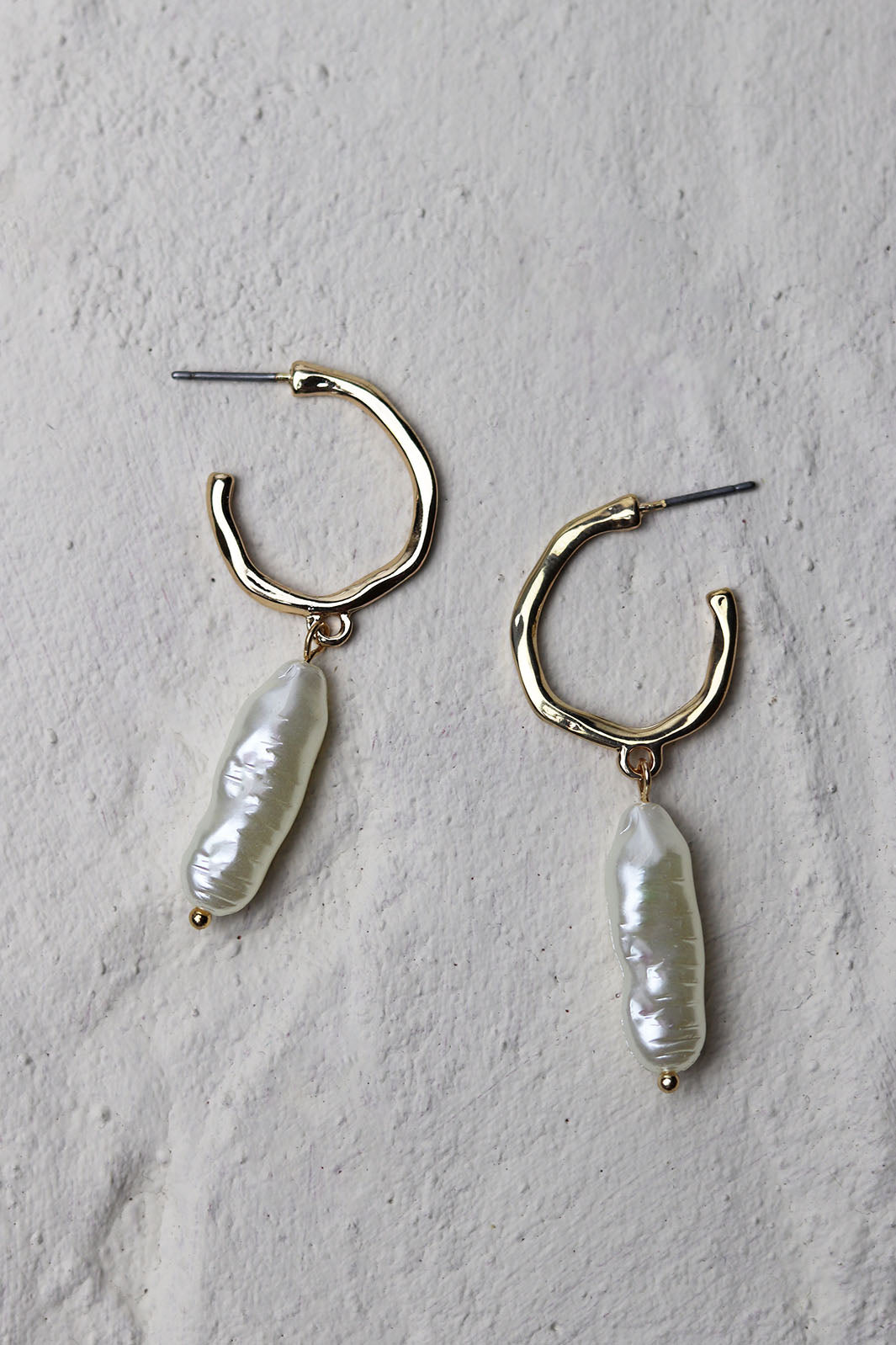Gold Hoop Long Pearl Earrings