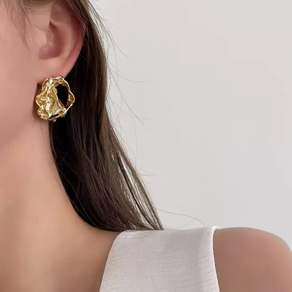 Gold Molten Stud Earrings