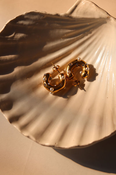 Gold Chunky Diamante & Pearl Hoops