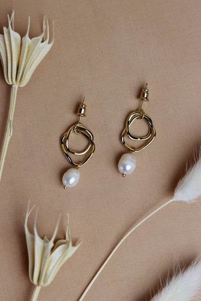 Irregular Pearl Drop Gold Hoop Earrings - Sun and Day Shop