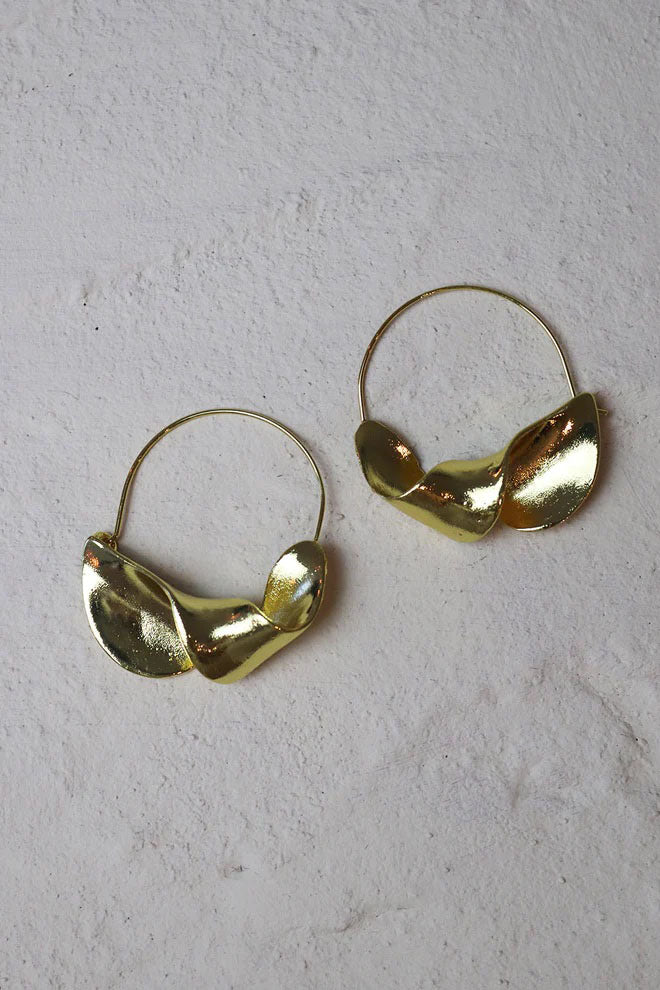 Gold Twist Nugget Hoop Earrings