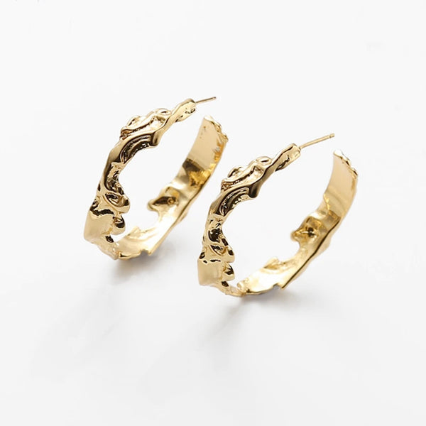 Gold Sculptured Hoop Earrings - Sun and Day Shop