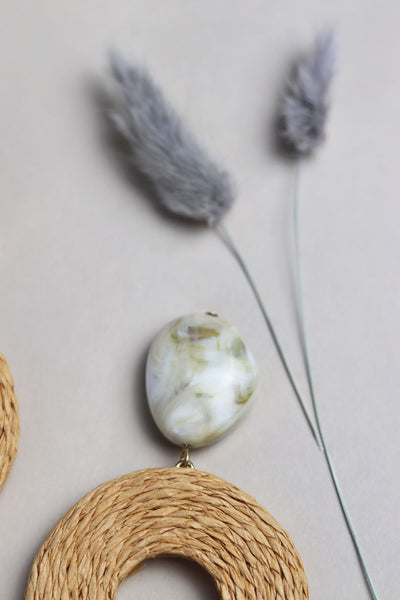 Grey Stone Rattan Rope Hoop Earrings - Sun and Day Shop