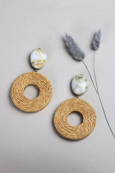 Grey Stone Rattan Rope Hoop Earrings - Sun and Day Shop