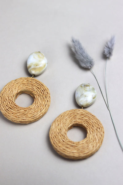 Grey Stone Rattan Rope Hoop Earrings - Sun and Day Shop