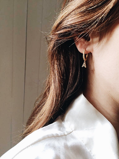Letter Initial Gold Hoop Zirconia Personalised Huggie Earrings - Sun and Day Shop