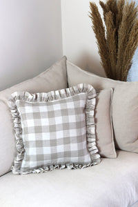 Gingham Check French Linen Frill Ruffle Cushion - Sun and Day Shop