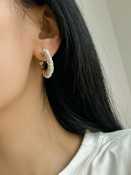 Pearl Cluster Hoop Earrings