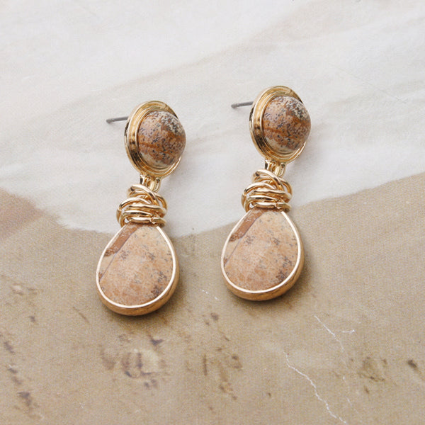 Natural Stone Gold Earrings