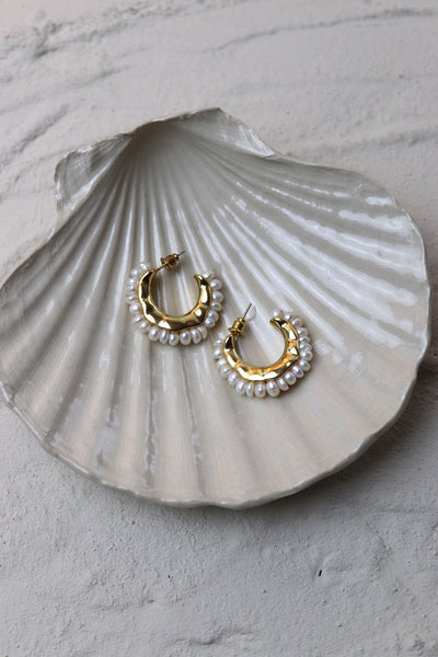 Pearl Cluster Hoop Earrings