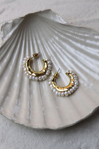 Pearl Cluster Hoop Earrings