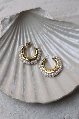 Pearl Cluster Hoop Earrings