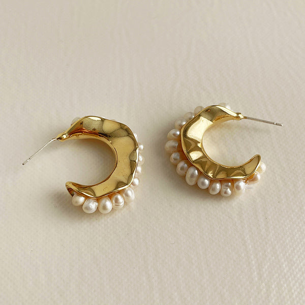 Pearl Cluster Hoop Earrings