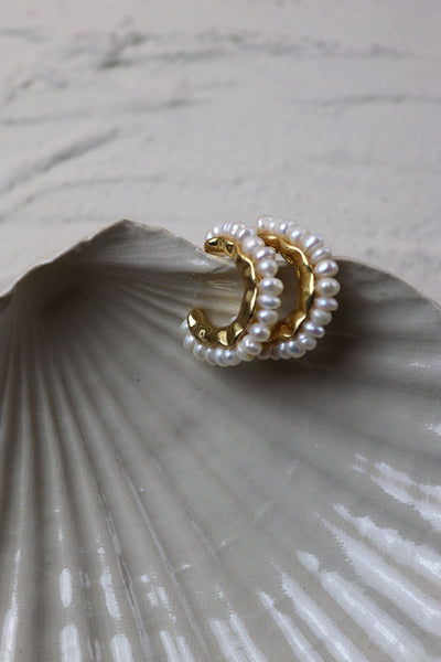 Pearl Cluster Hoop Earrings