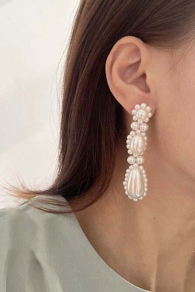 Pearl Drop Deco Long Earrings