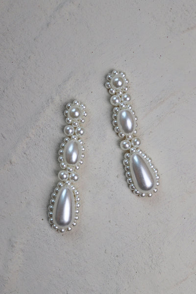 Pearl Drop Deco Long Earrings