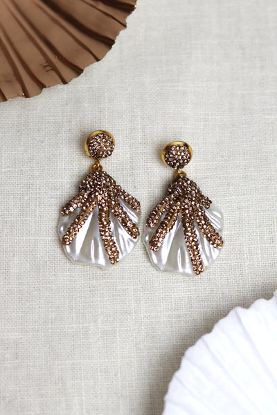 Diamanté Pearl Oyster Shell Earrings - Sun and Day Shop