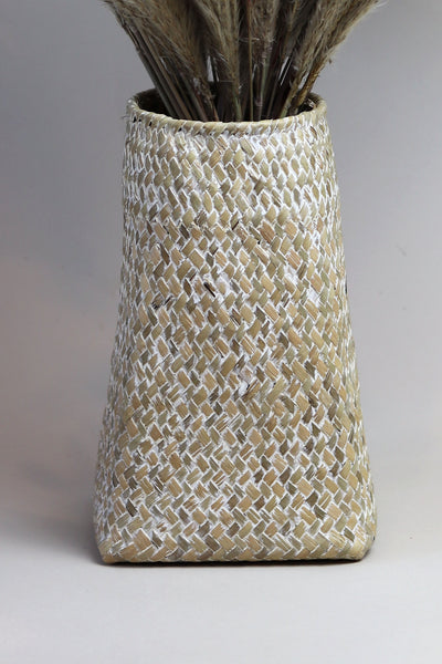 White Washed Woven Wicker Tall Vase - Sun and Day Shop