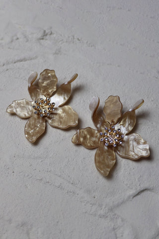 Taupe Acrylic Floral Earrings