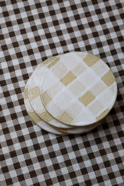 Gingham Ceramic Round Coasters Set of 4