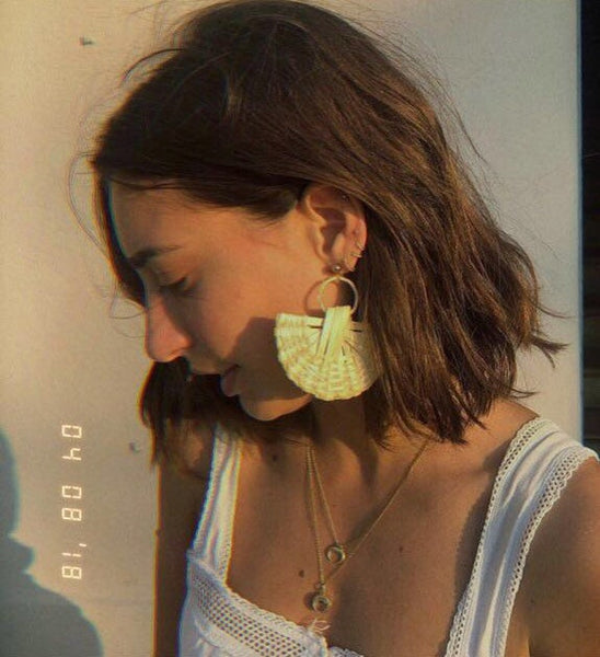 Raffia Half Moon Woven Earrings