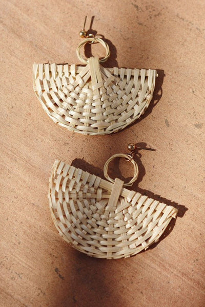 Raffia Half Moon Woven Earrings