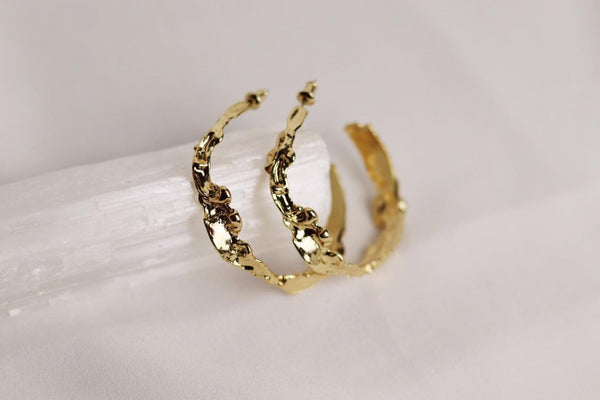 Gold Sculptured Hoop Earrings - Sun and Day Shop