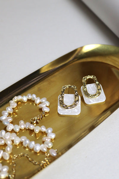 Geometric Pearl Gold Hoop Earrings