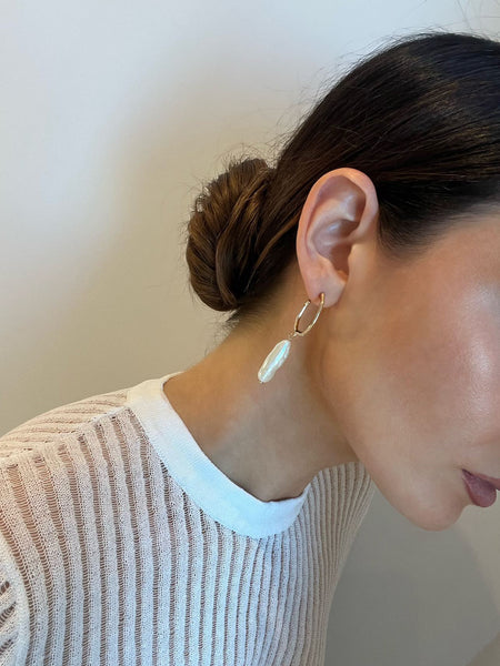Gold Hoop Long Pearl Earrings