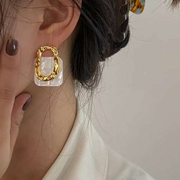 Geometric Pearl Gold Hoop Earrings