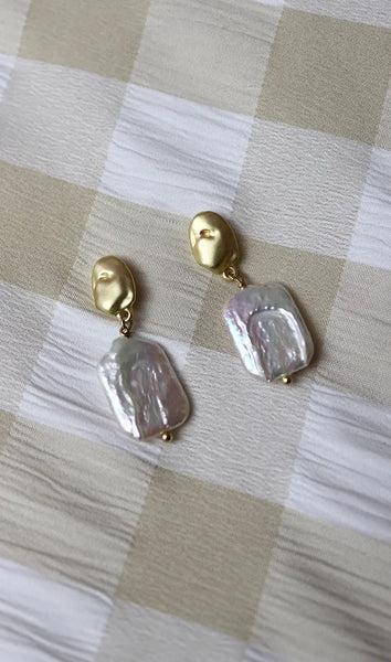 Gold Molten Freshwater Pearl Earrings